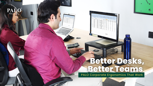 Office desk setup with PALO ergonomic products, boosting employee comfort and wellness