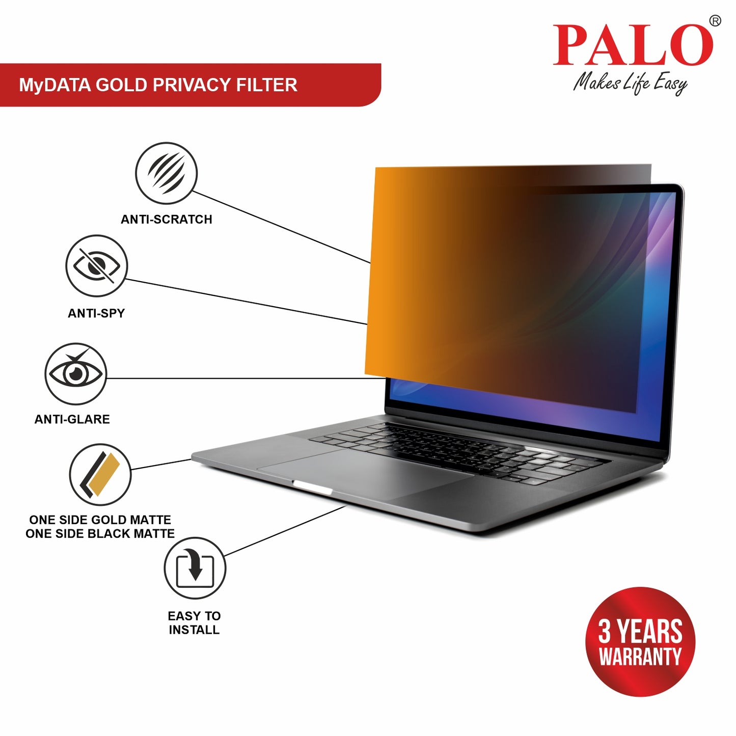 PALO MyDATA GPF13.3W9 Widescreen Privacy Filter for Laptop (16:9)