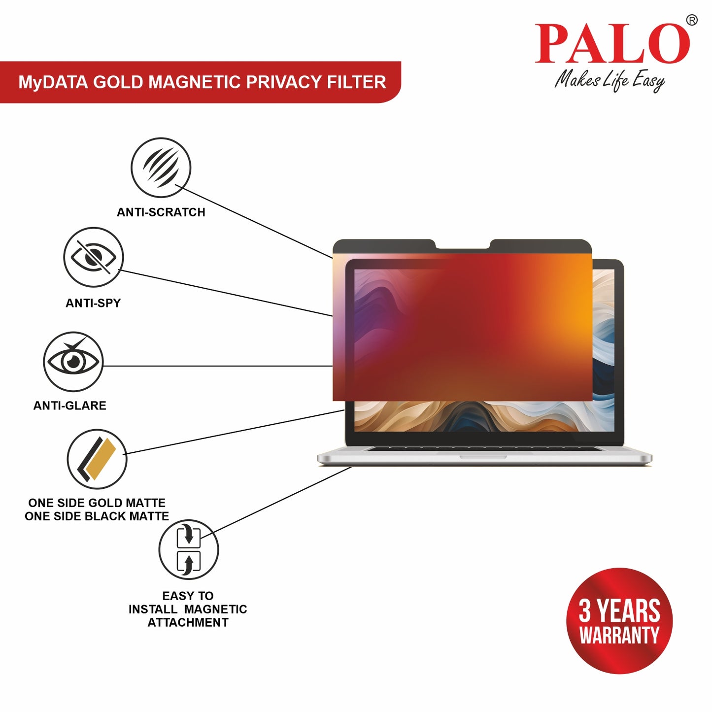 PALO MyDATA GMPPF142 Magnetic Gold Privacy Filter for Apple  Macbook Pro 14 inch