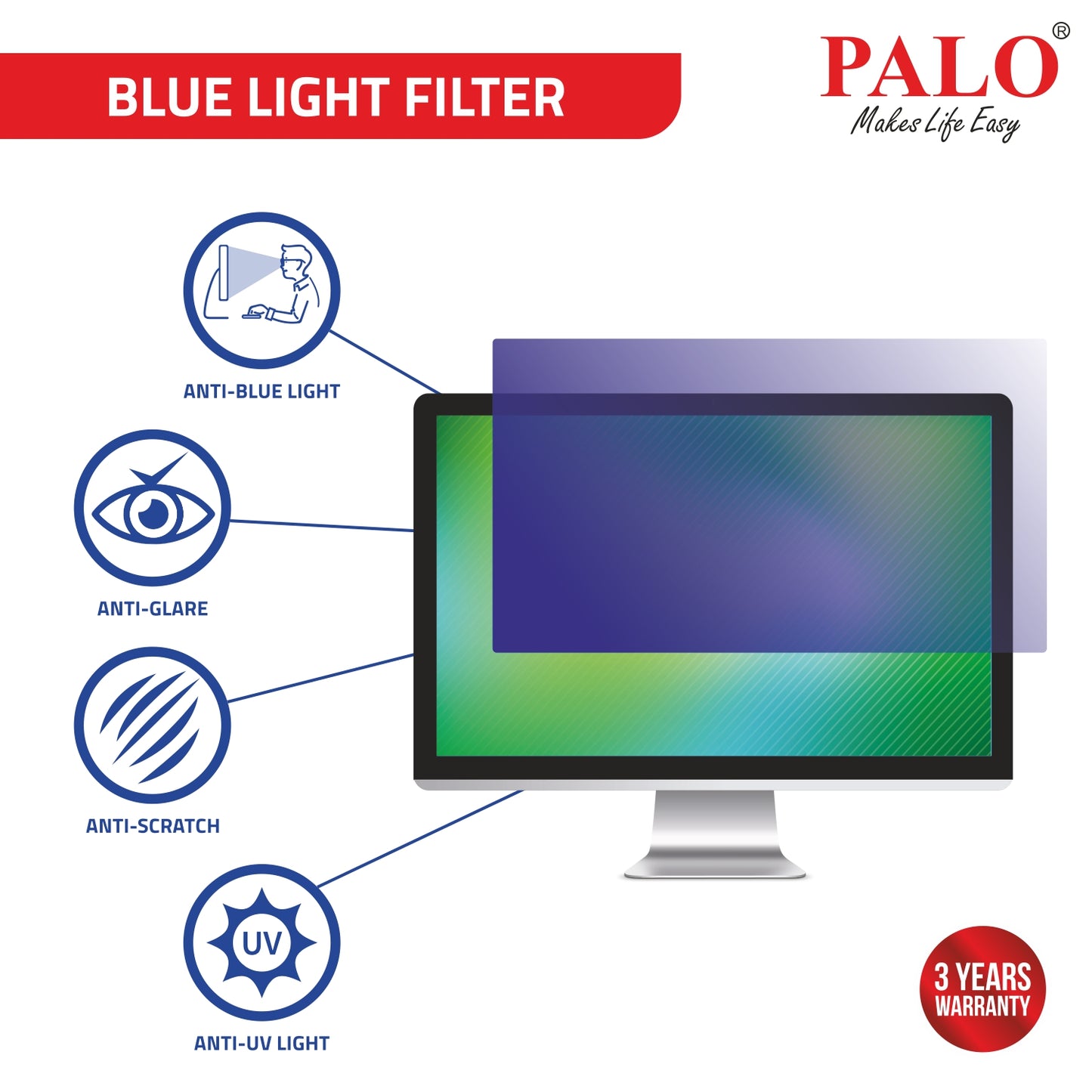 PALO BF20.7W9 Widescreen Anti-Glare Blue Light Filter for Monitor (16:9)