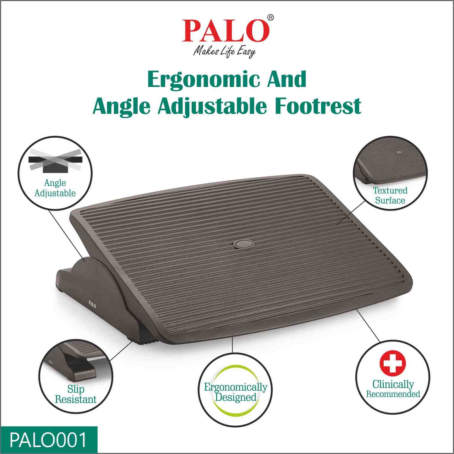 PALO001 PALO Ergonomic & Adjustable Angle Foot Rest For Office & Home