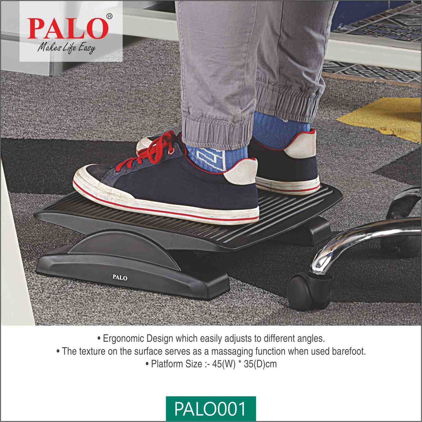 PALO001 PALO Ergonomic & Adjustable Angle Foot Rest For Office & Home