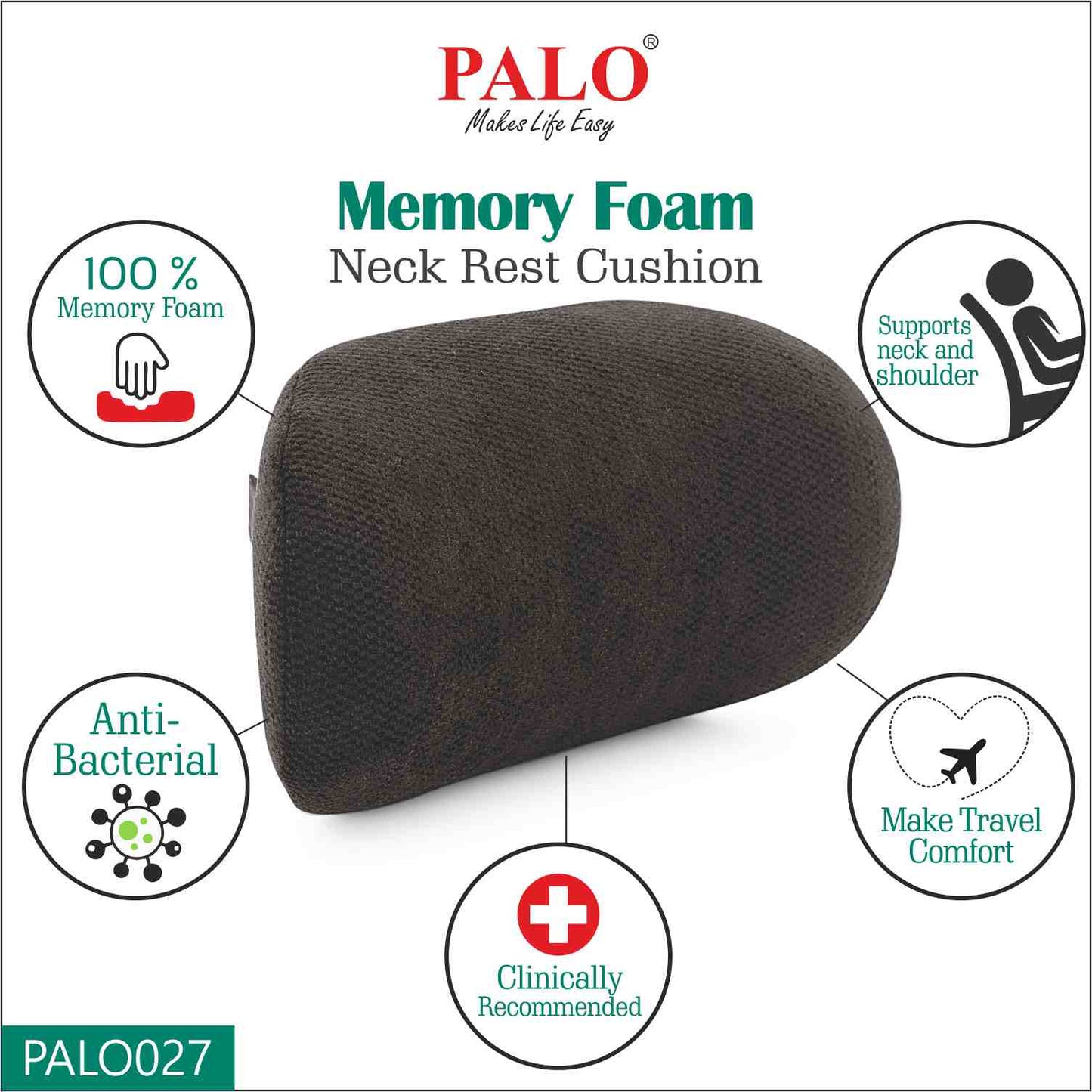 PALO027 PALO Premium Neckrest with Memory Foam, Black