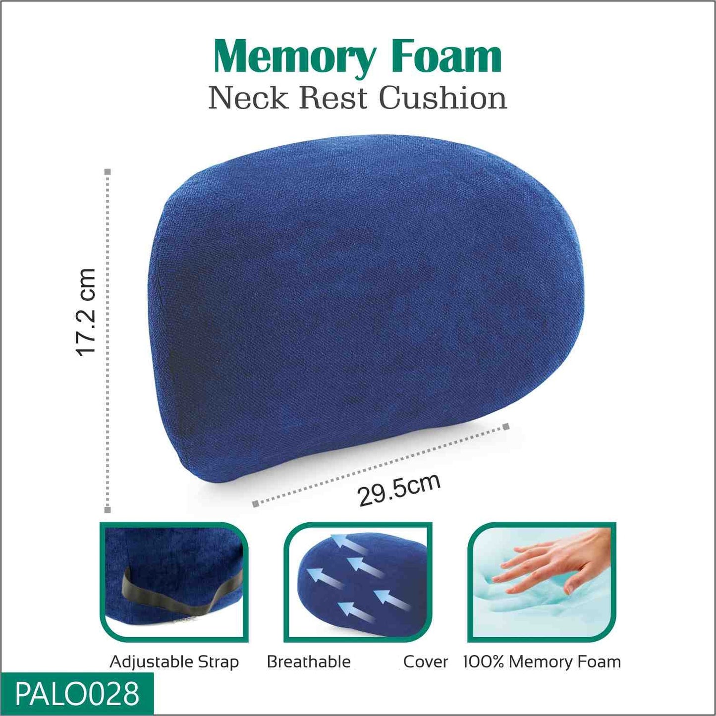 PALO028 PALO Premium Neckrest with Memory Foam, Blue