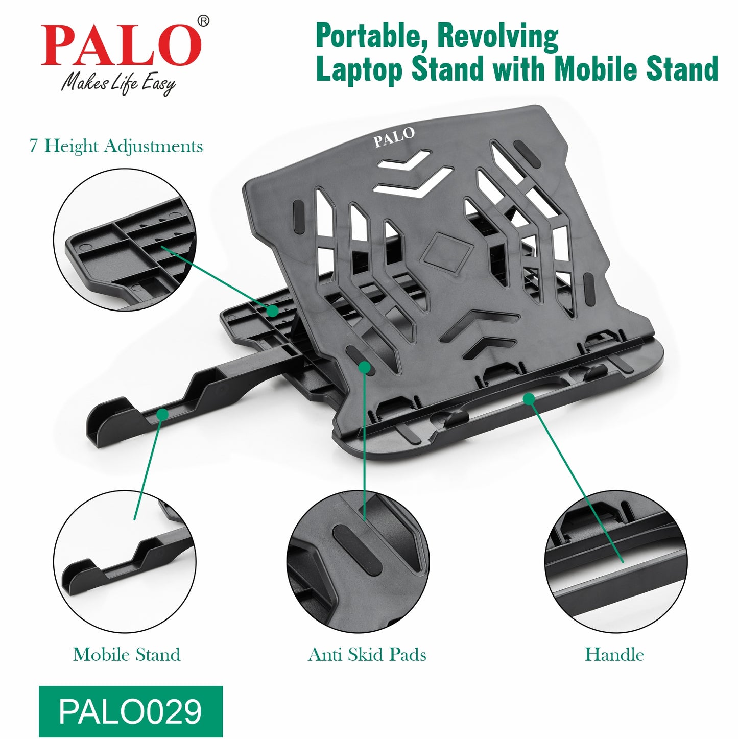 PALO029 PALO Ergonomic and Multi Angle Adjustable Plain Foldable & Revolving Laptop Stand