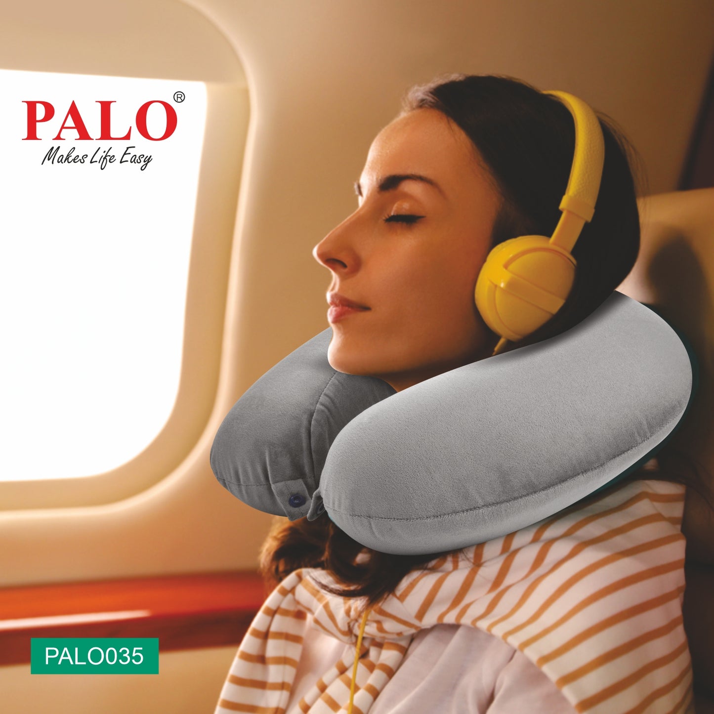 PALO035 PALO Premium Memory Foam Travel Neck Pillow, Grey