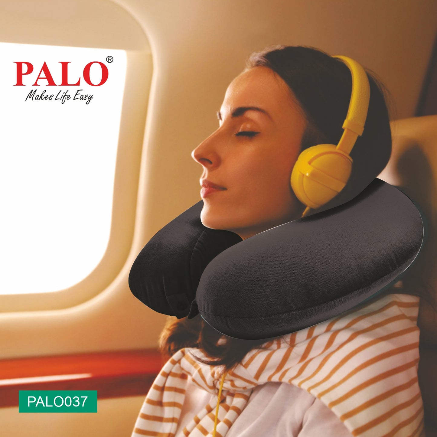 PALO037 PALO Premium Memory Foam Travel Neck Pillow, Black