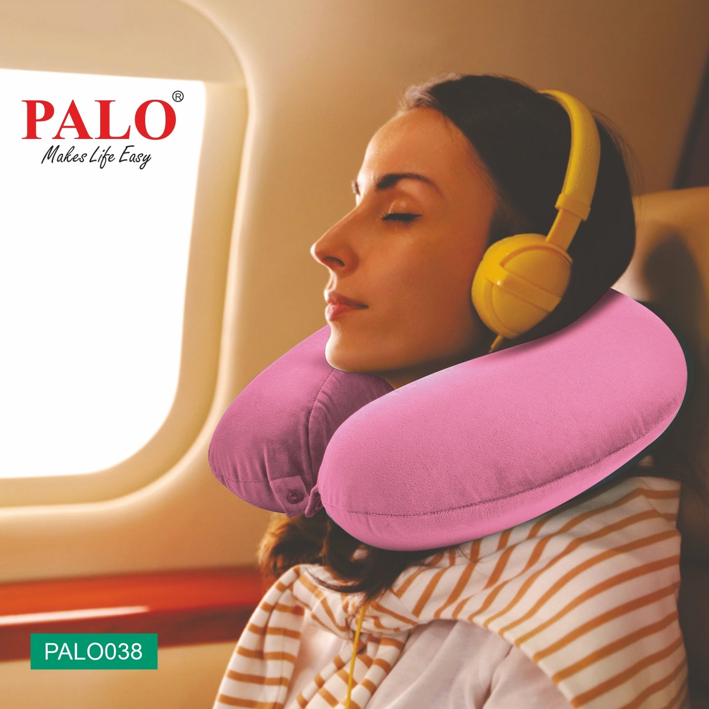 PALO038 PALO Premium Memory Foam Travel Neck Pillow, Pink