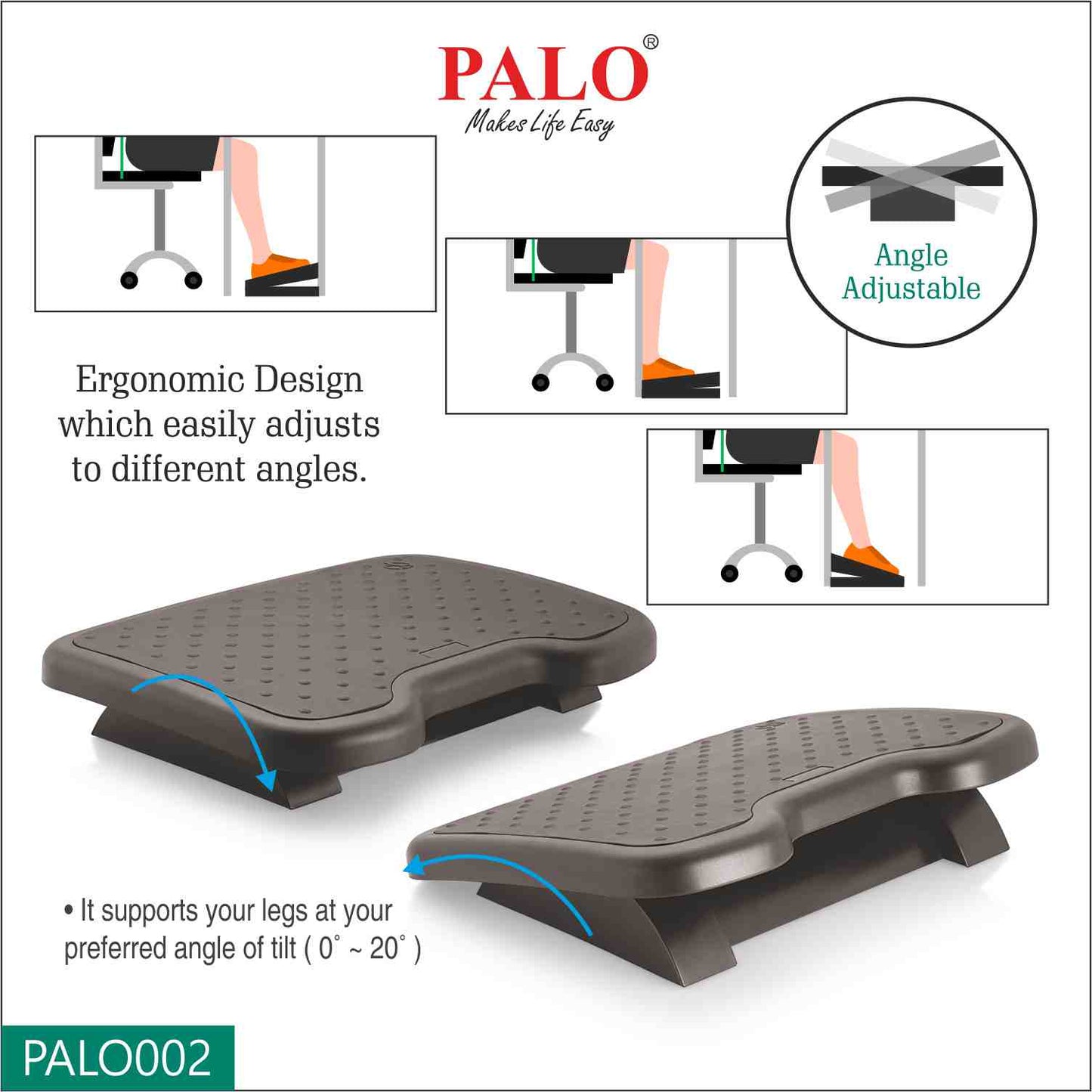 PALO002 Ergonomic Footrest - With Detachable TPR Surface