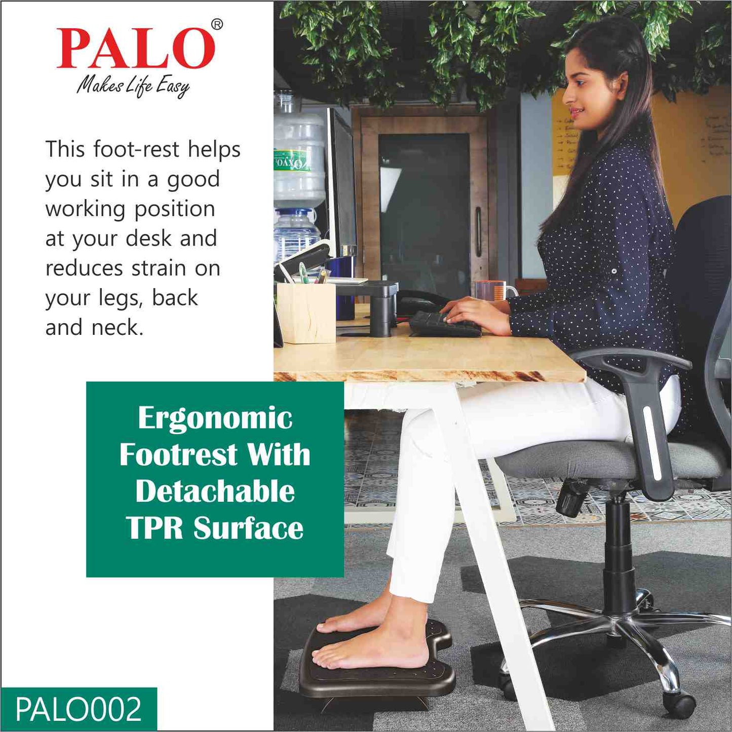 PALO002 Ergonomic Footrest - With Detachable TPR Surface