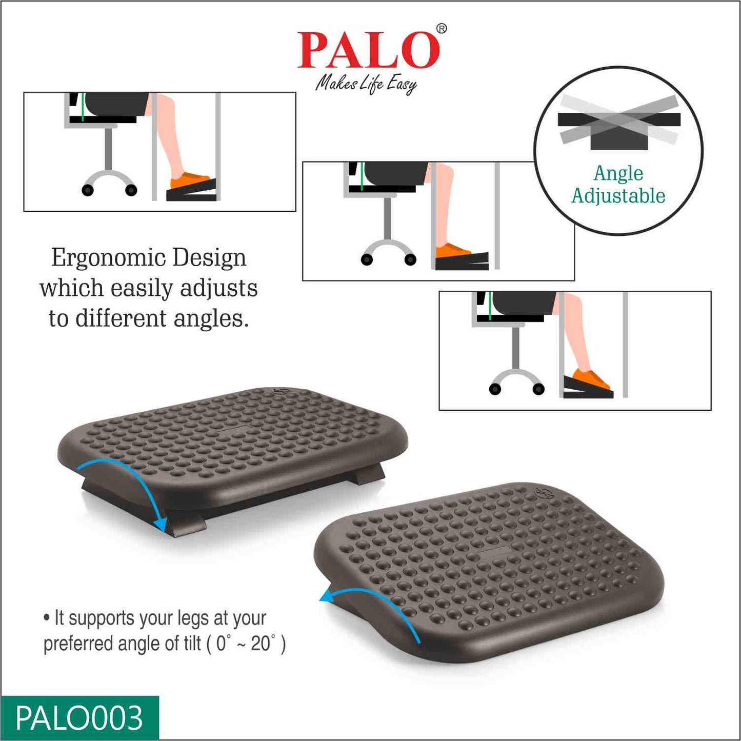 PALO003 Ergonomic Adjustable Footrest - With Bumps