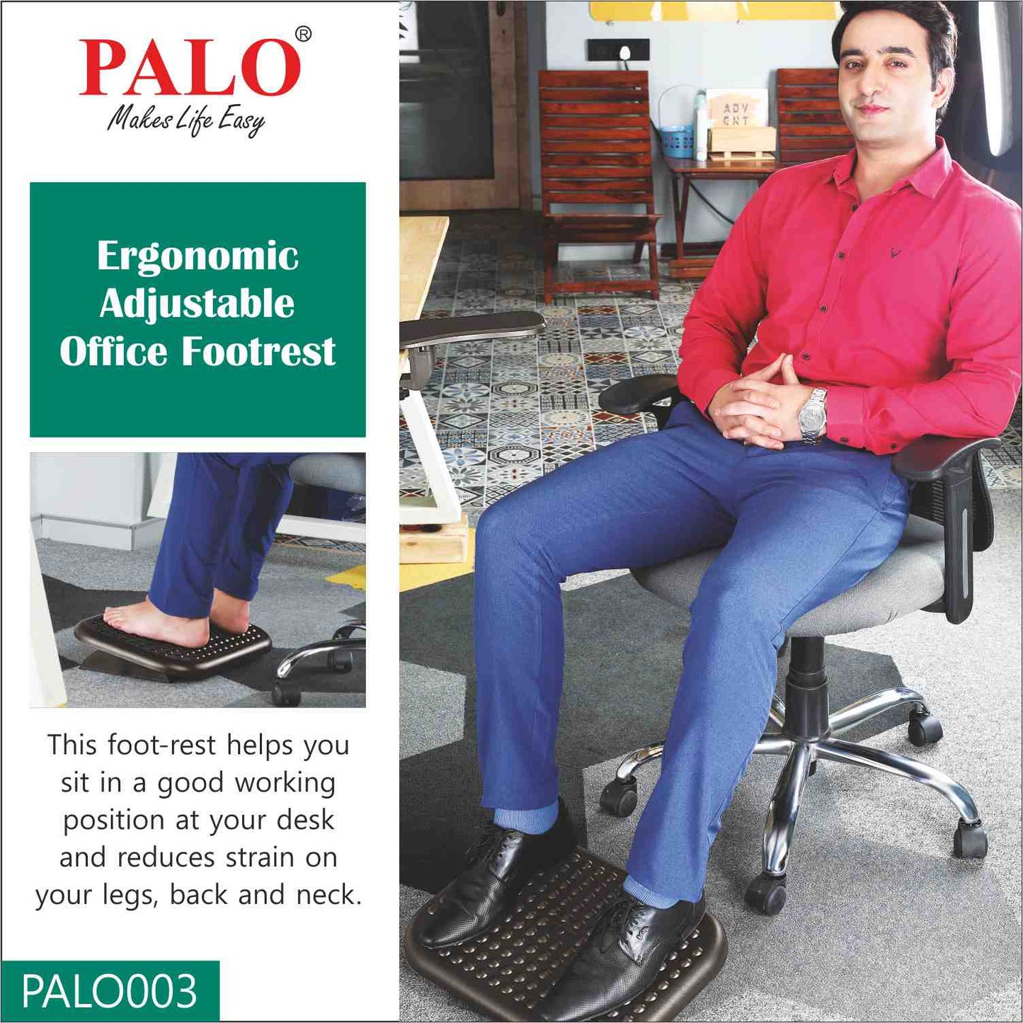 PALO003 Ergonomic Adjustable Footrest - With Bumps