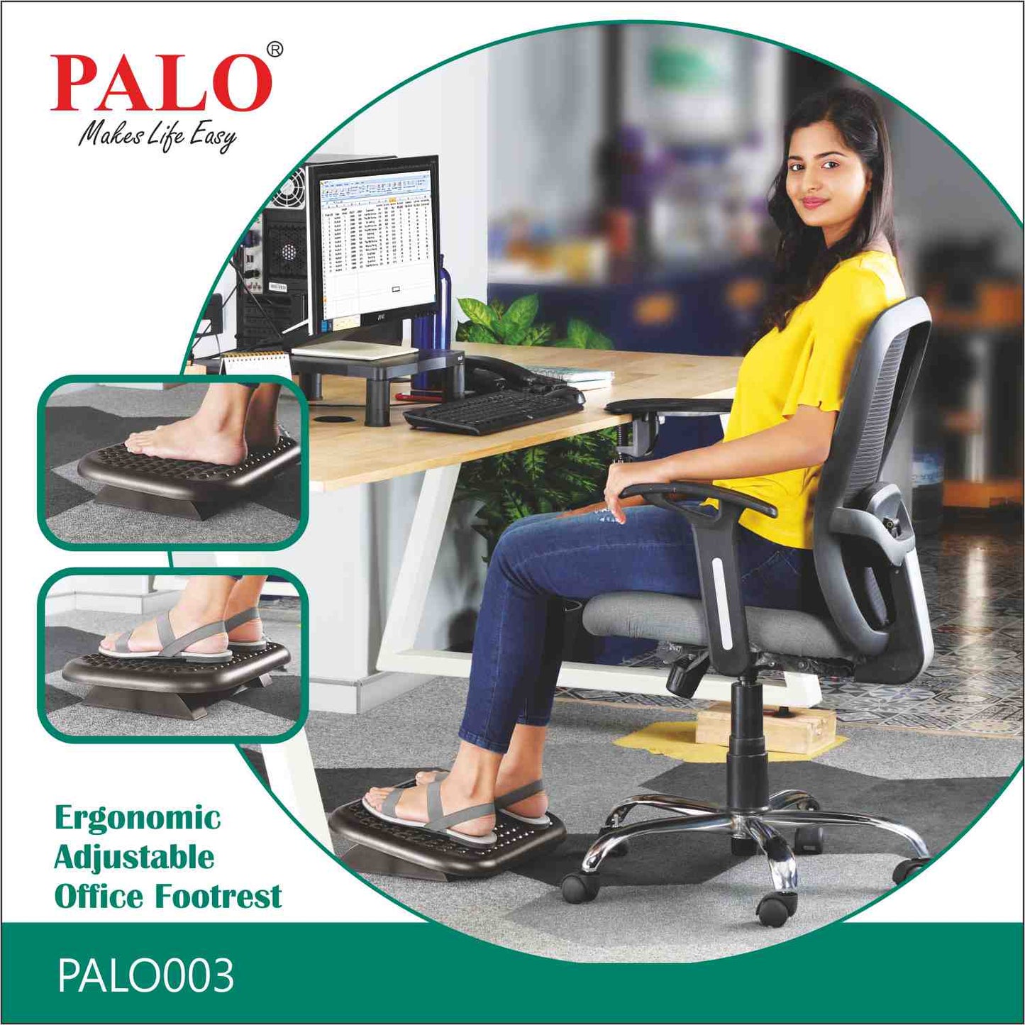 PALO003 Ergonomic Adjustable Footrest - With Bumps