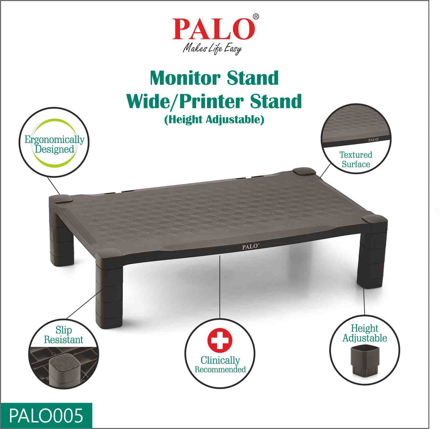 PALO005 Wide Height Adjustable Monitor Riser Stand