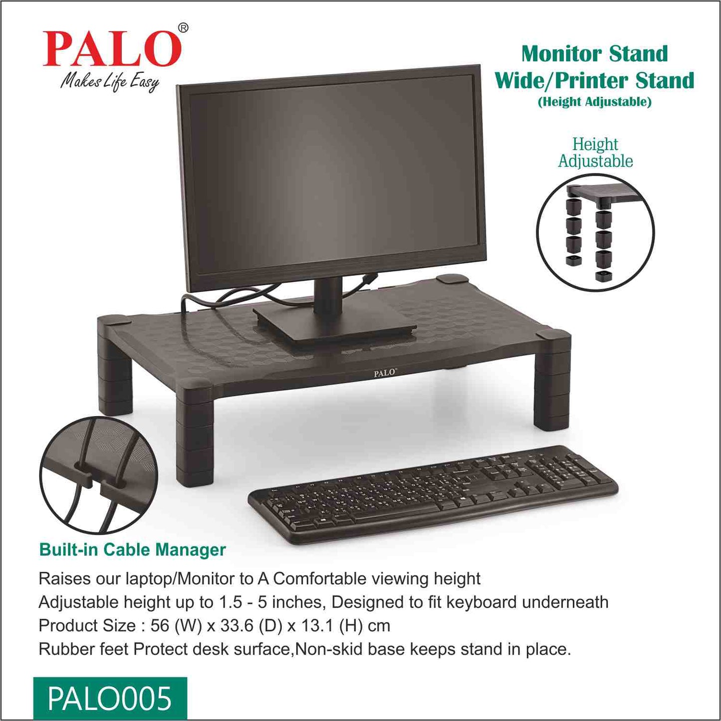 PALO005 Wide Height Adjustable Monitor Riser Stand – PALO - Makes Life Easy