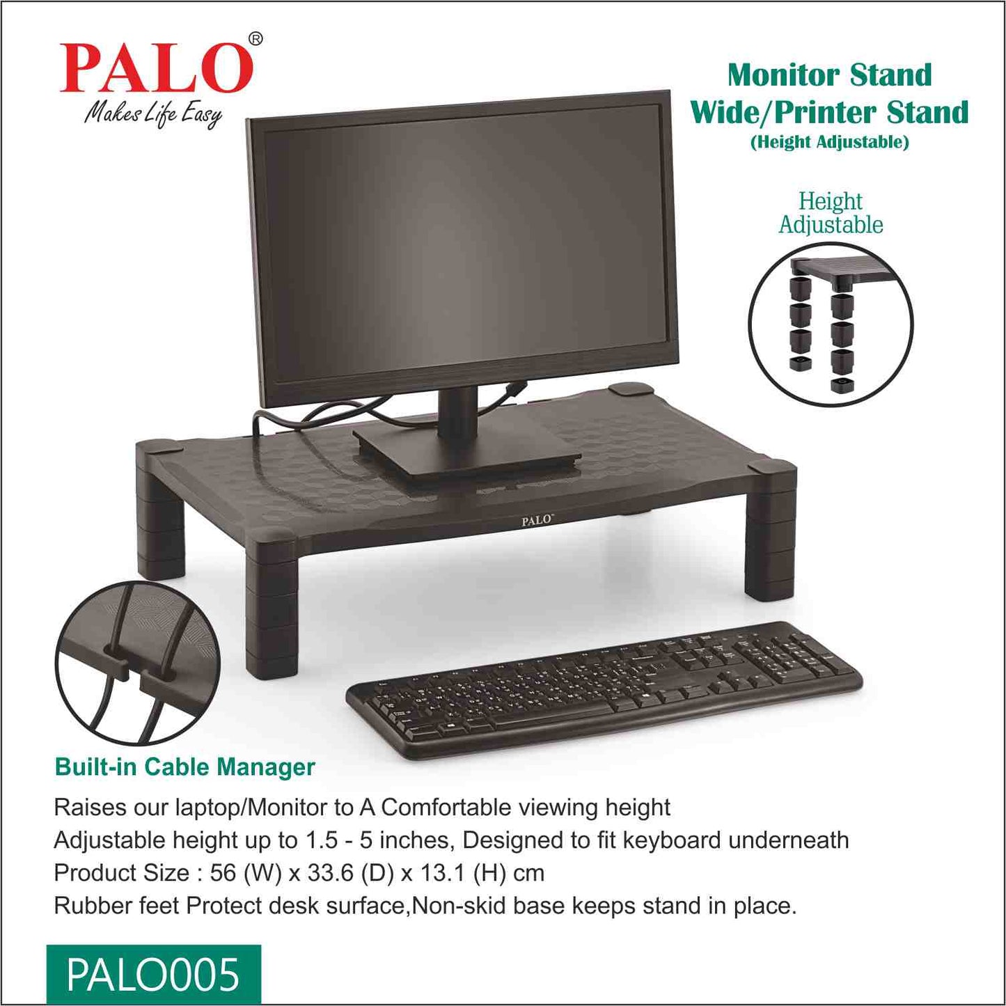 PALO005 Wide Height Adjustable Monitor Riser Stand