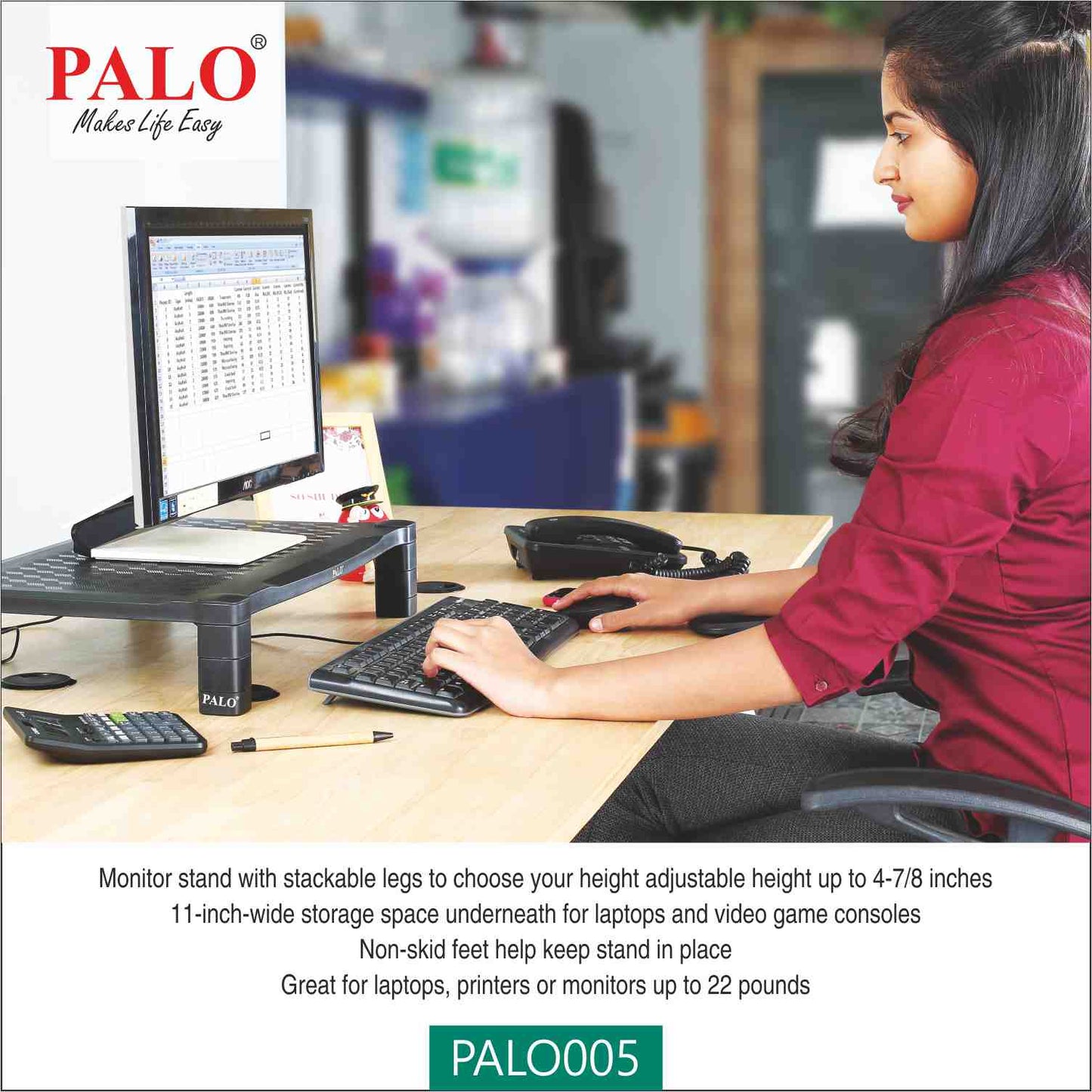 PALO005 Wide Height Adjustable Monitor Riser Stand