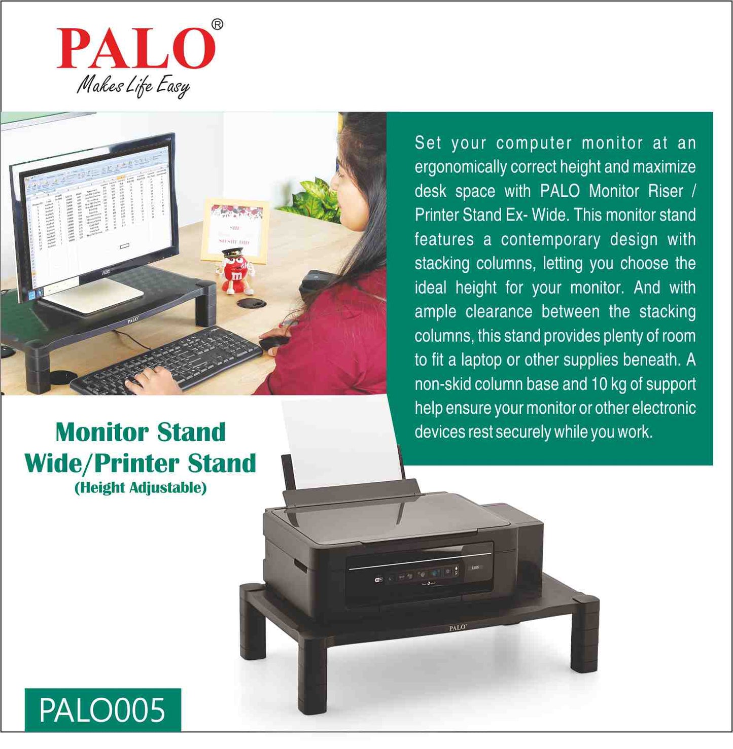 PALO005 Wide Height Adjustable Monitor Riser Stand