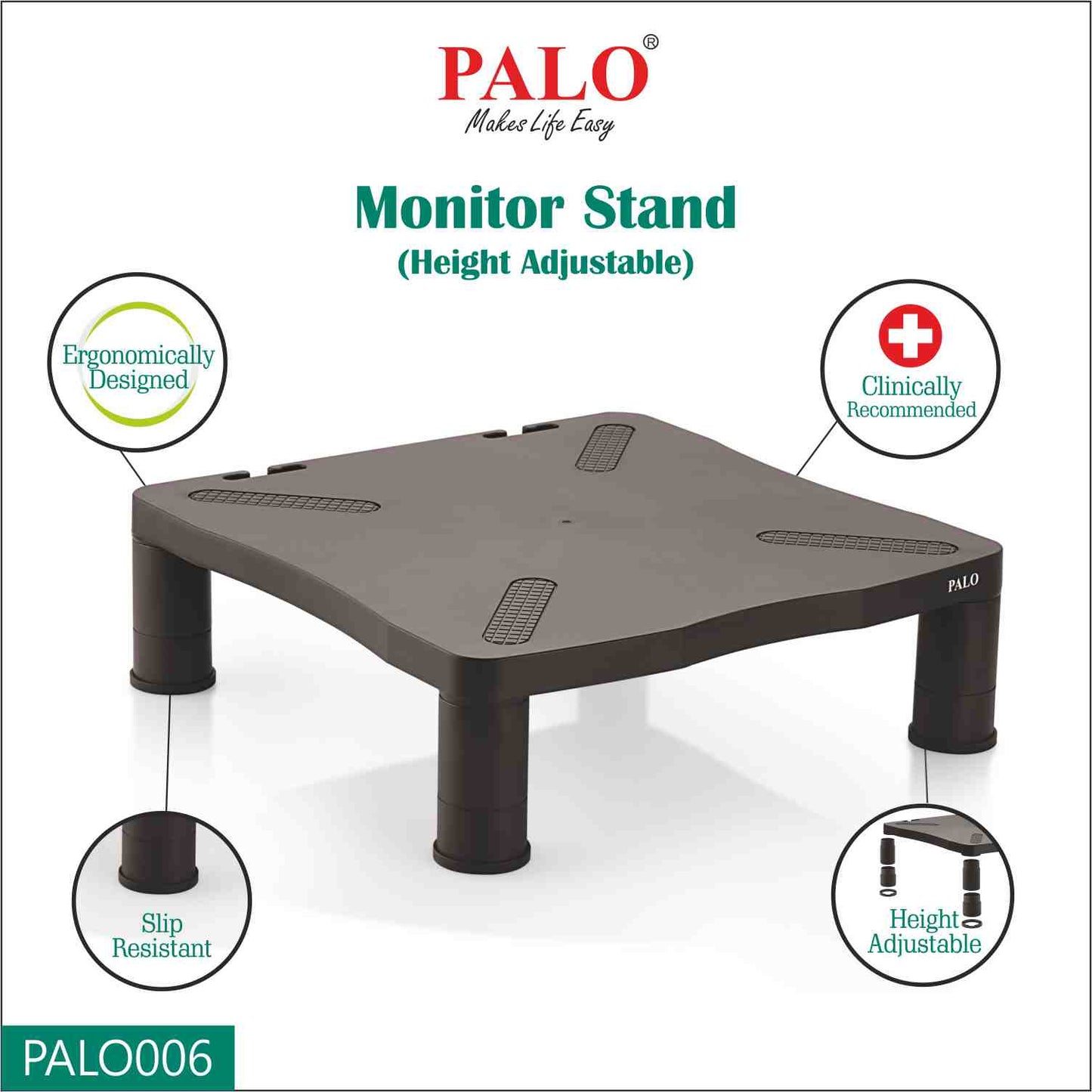 PALO006 Compact Height Adjustable Monitor Riser Stand