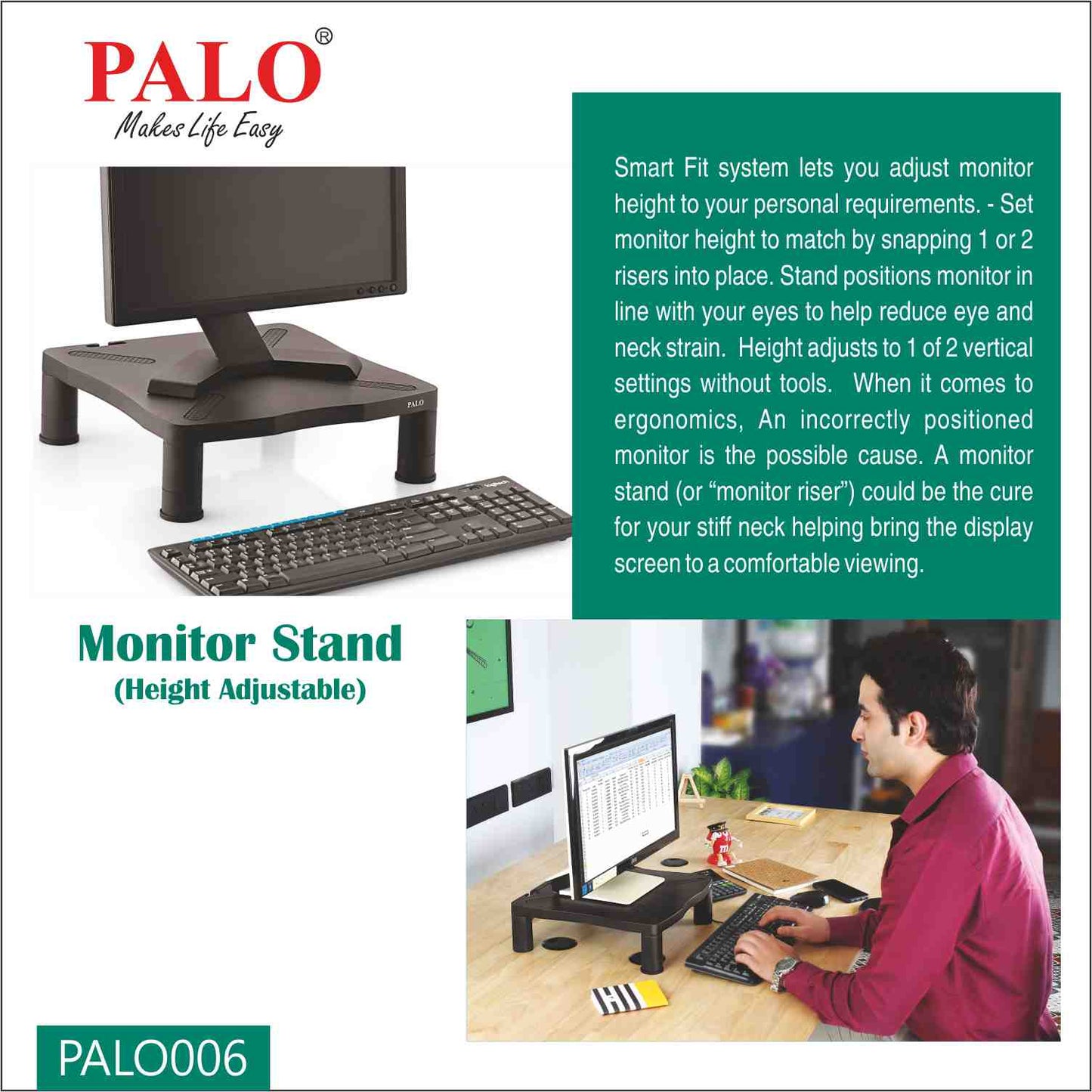 PALO006 Compact Height Adjustable Monitor Riser Stand