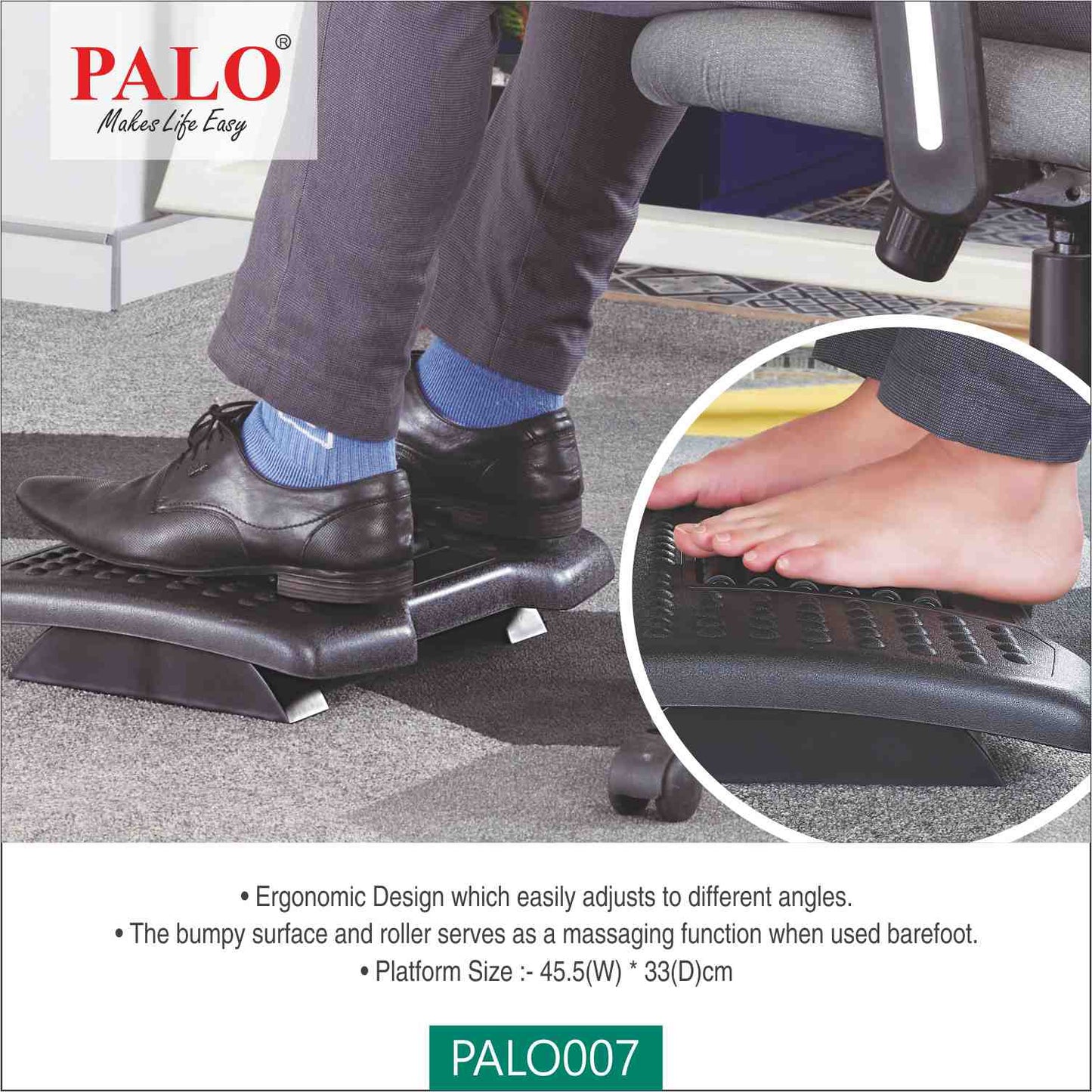 PALO007 Ergonomic Adjustable Footrest - With Roller