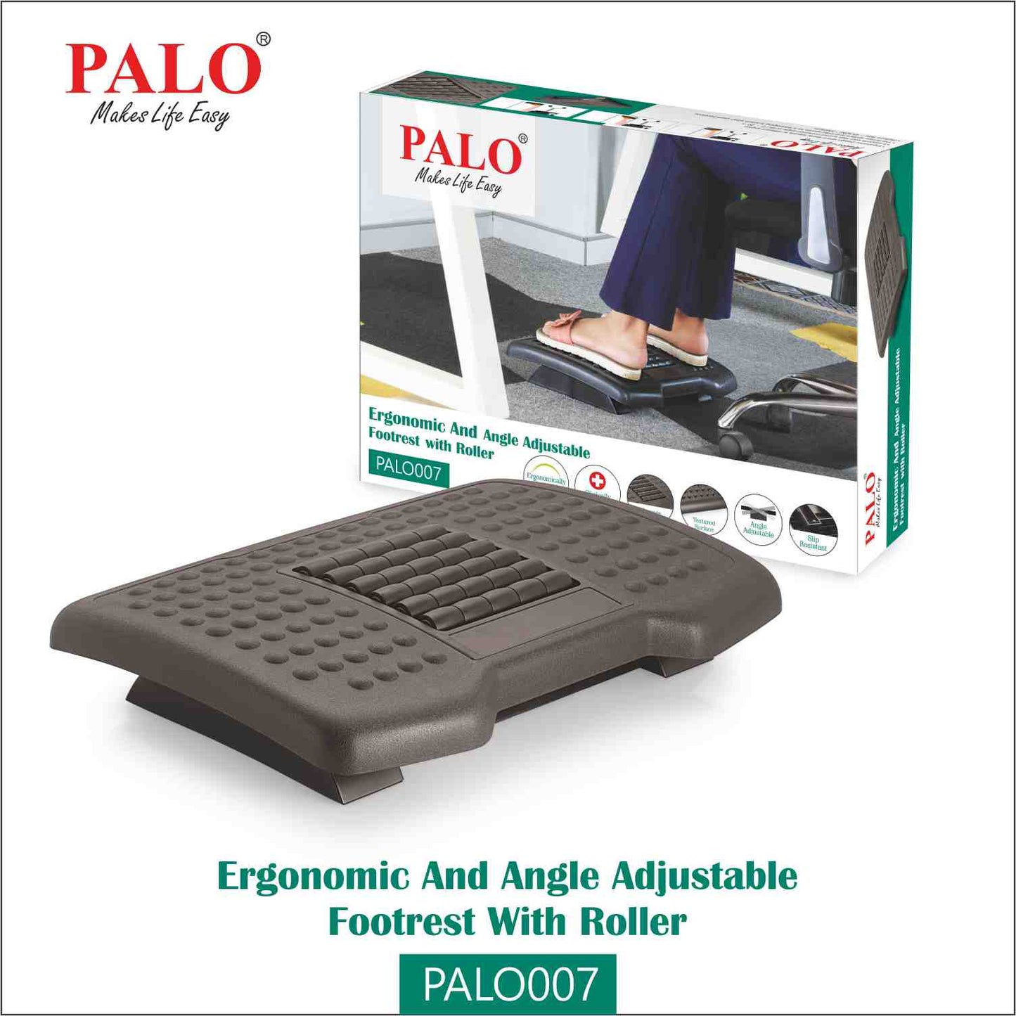 PALO007 Ergonomic Adjustable Footrest - With Roller