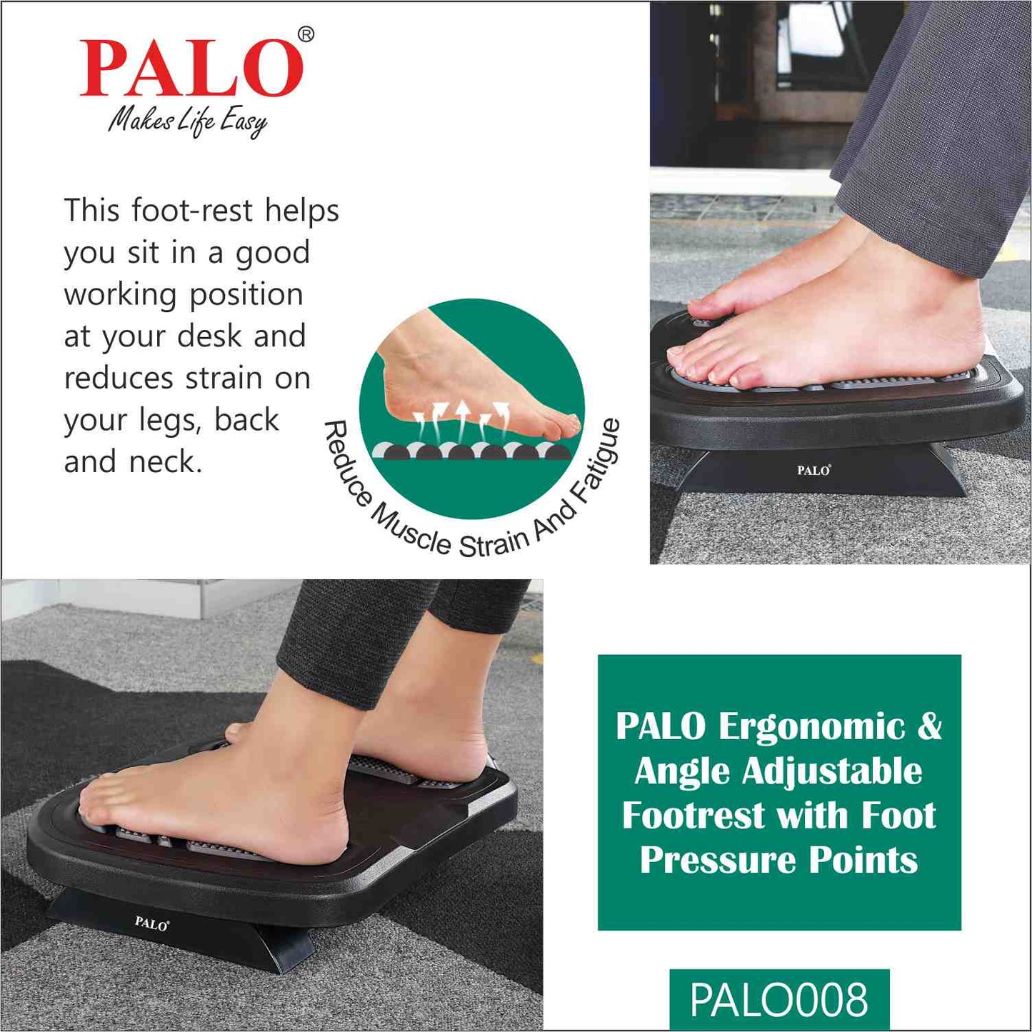 PALO008 Ergonomic Footrest - With Foot Pressure Points