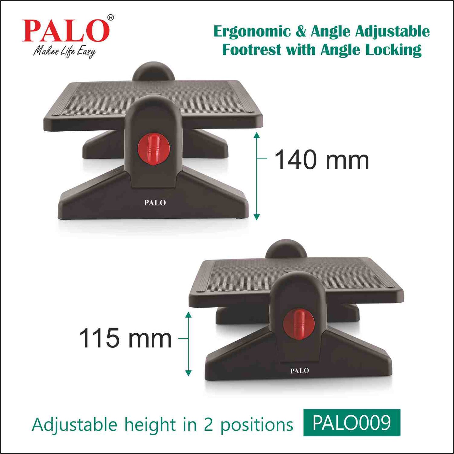 PALO009 Ergonomic Height Adjustable Footrest - With Angle Locking