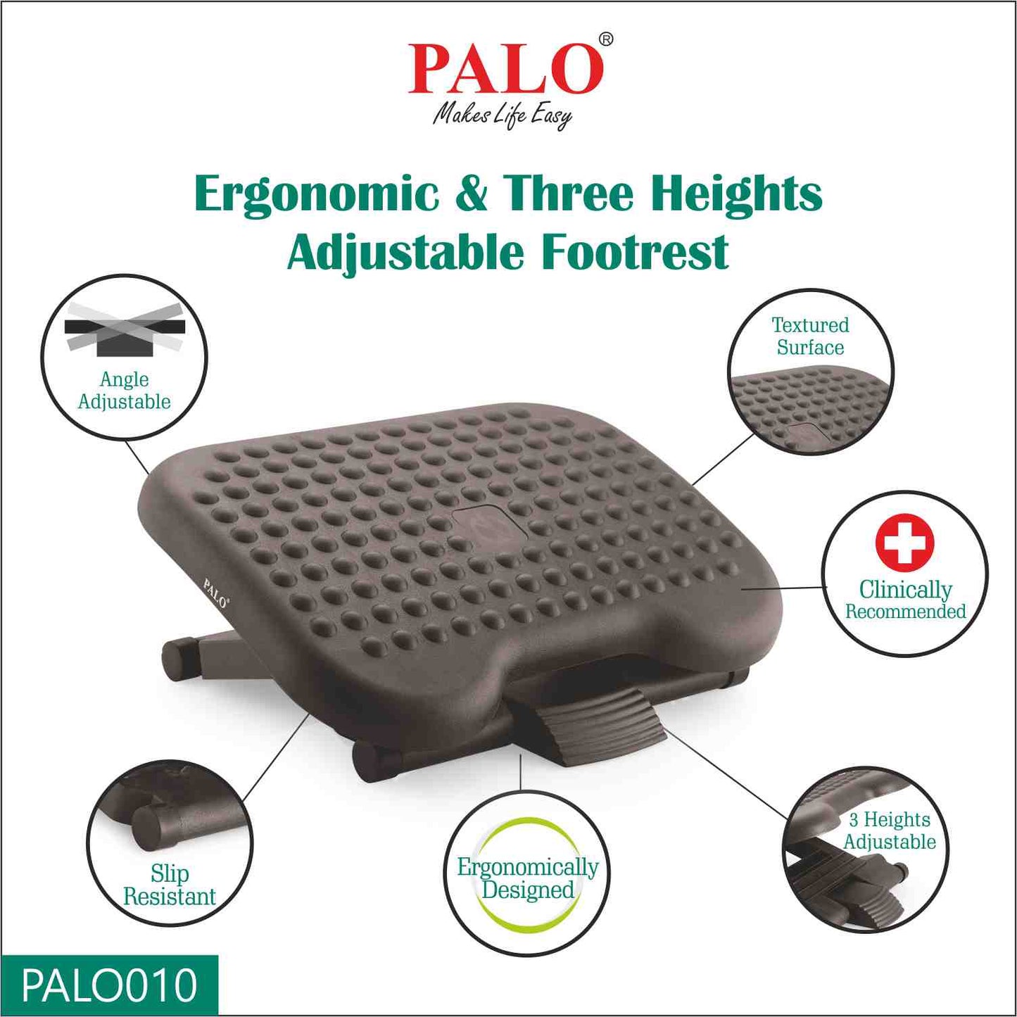 PALO010 Height Adjustable Footrest - With Bumps