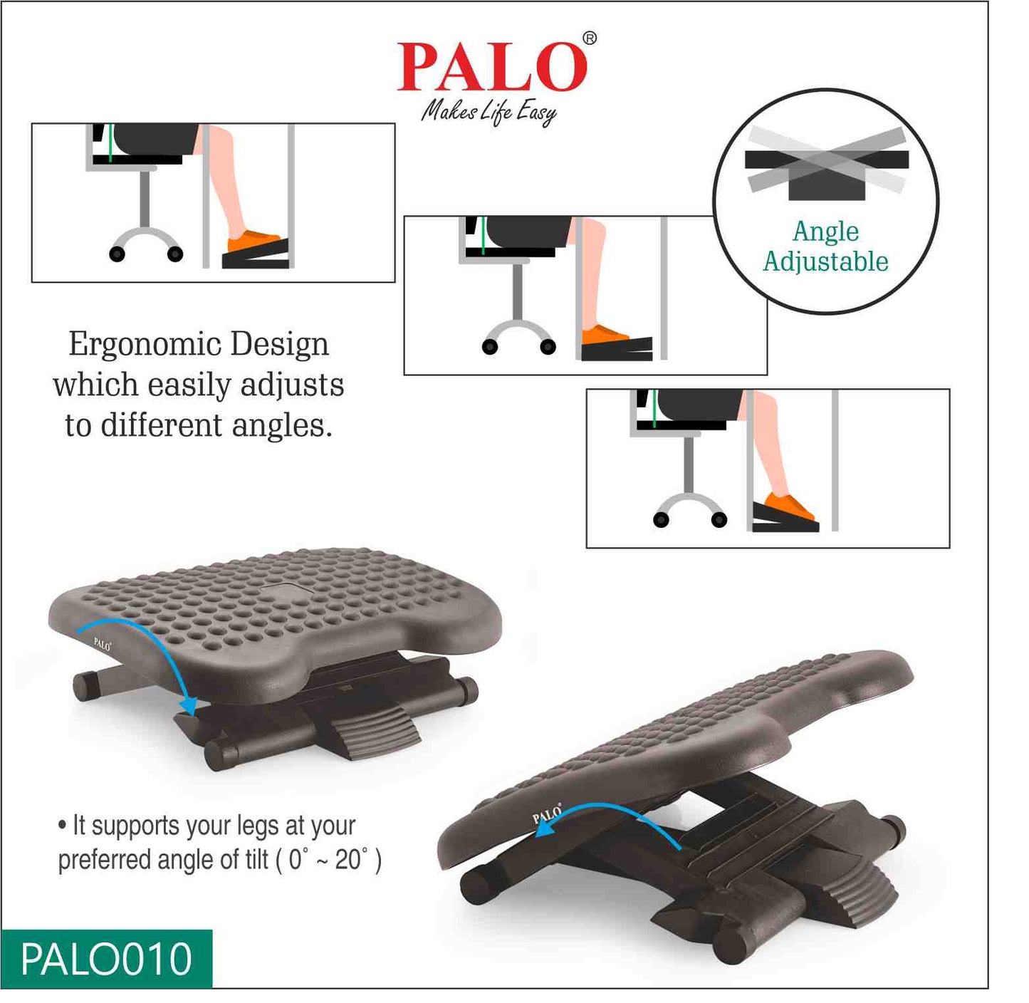 PALO010 Height Adjustable Footrest - With Bumps