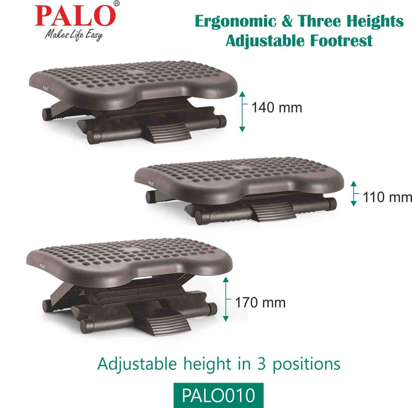 PALO010 Height Adjustable Footrest - With Bumps