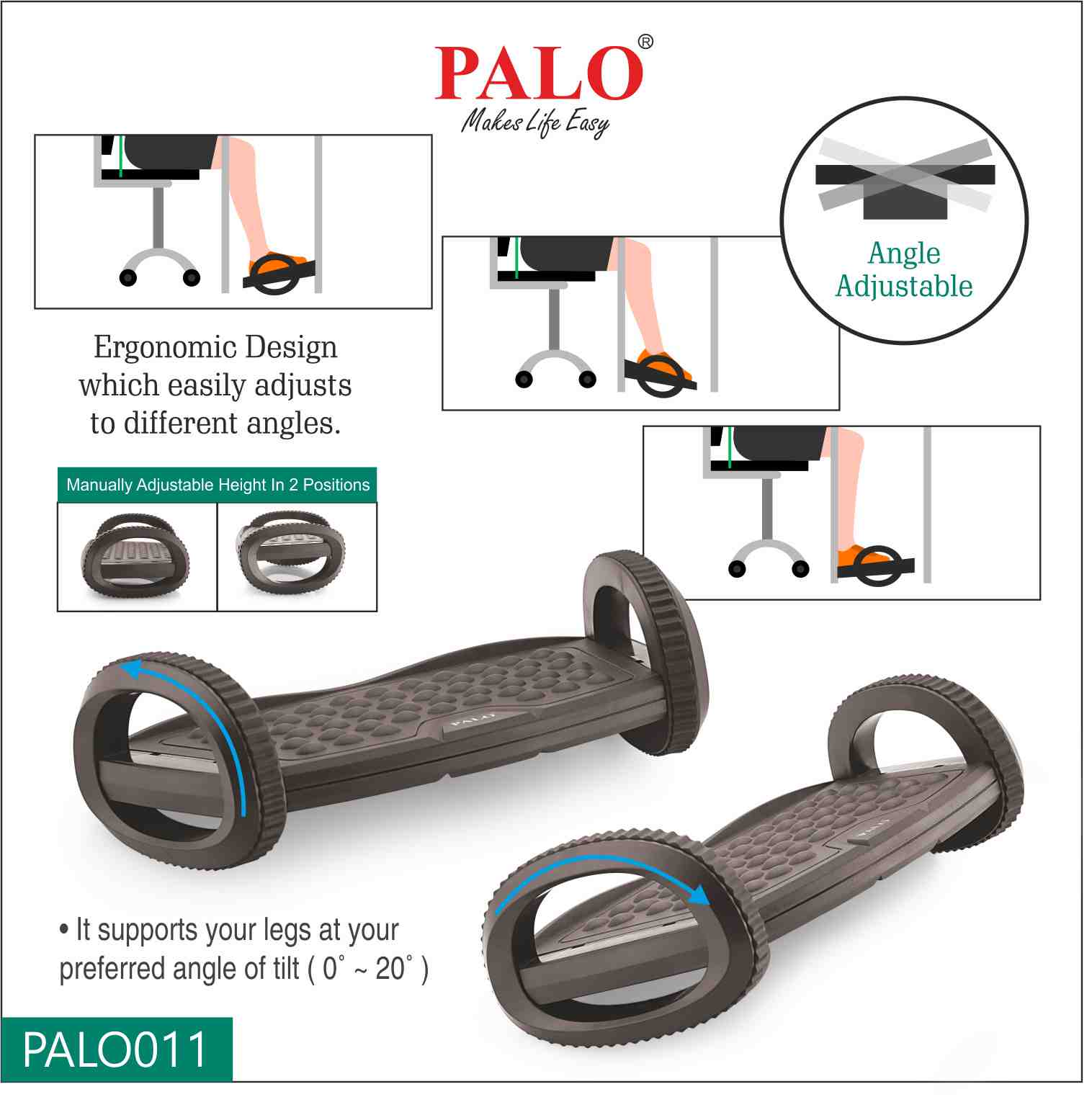 PALO011 Height Adjustable & Angle Rocking Footrest – PALO - Makes Life Easy