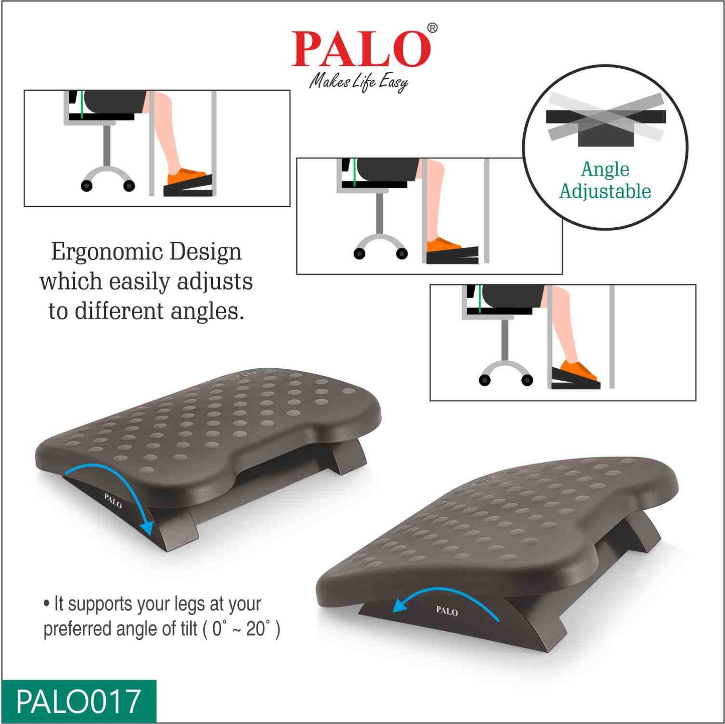 PALO017 PALO Ergonomic Angle Adjustable Foot Rest with Soft Convex Points