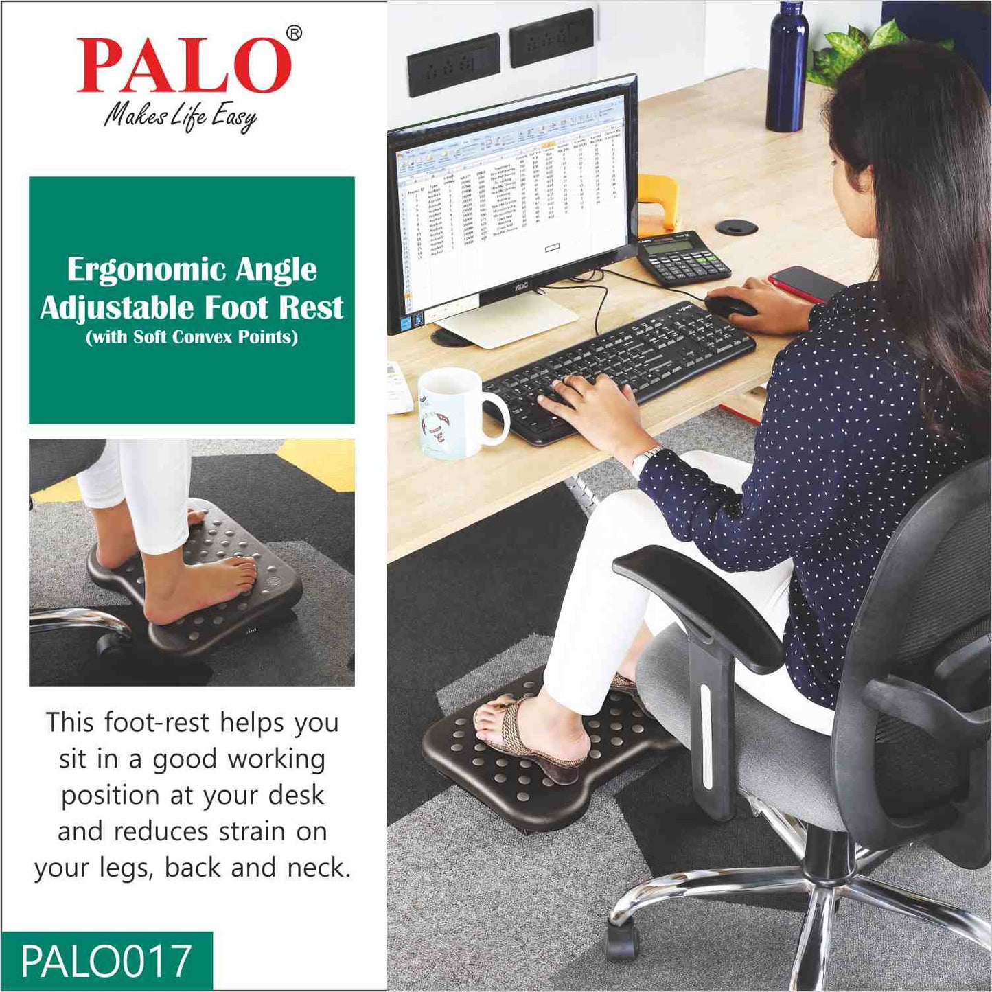 PALO017 PALO Ergonomic Angle Adjustable Foot Rest with Soft Convex Points