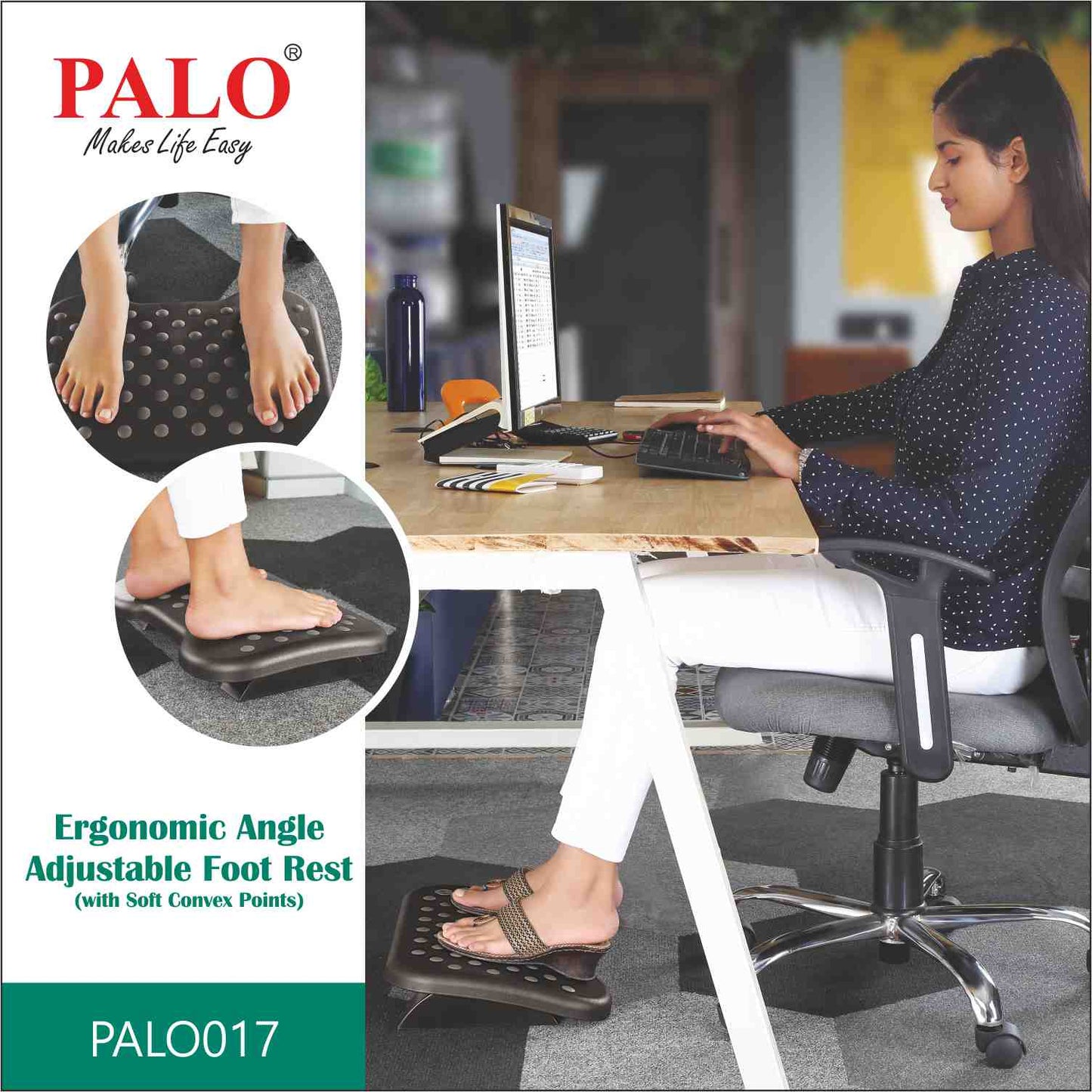 PALO017 PALO Ergonomic Angle Adjustable Foot Rest with Soft Convex Points