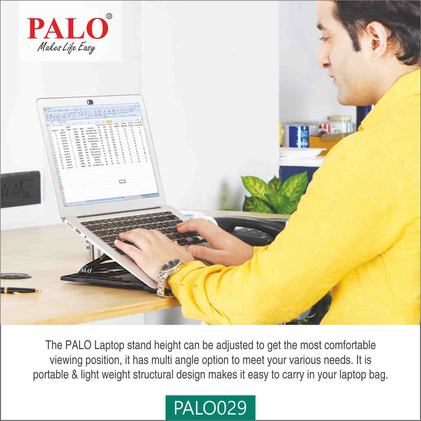 PALO029 PALO Ergonomic and Multi Angle Adjustable Plain Foldable & Revolving Laptop Stand