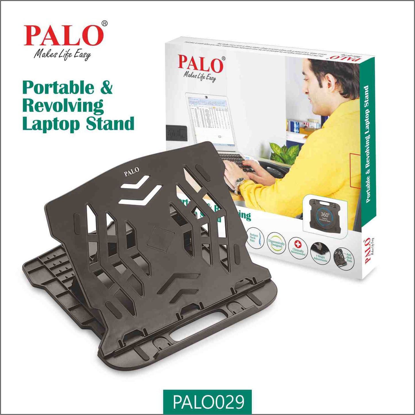 PALO029 PALO Ergonomic and Multi Angle Adjustable Plain Foldable & Revolving Laptop Stand