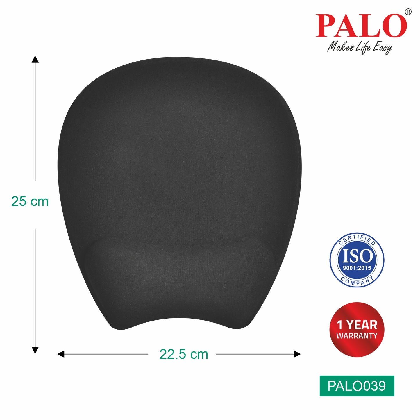 PALO039 PALO Memory Foam Mousepad with Wrist Rest, Black