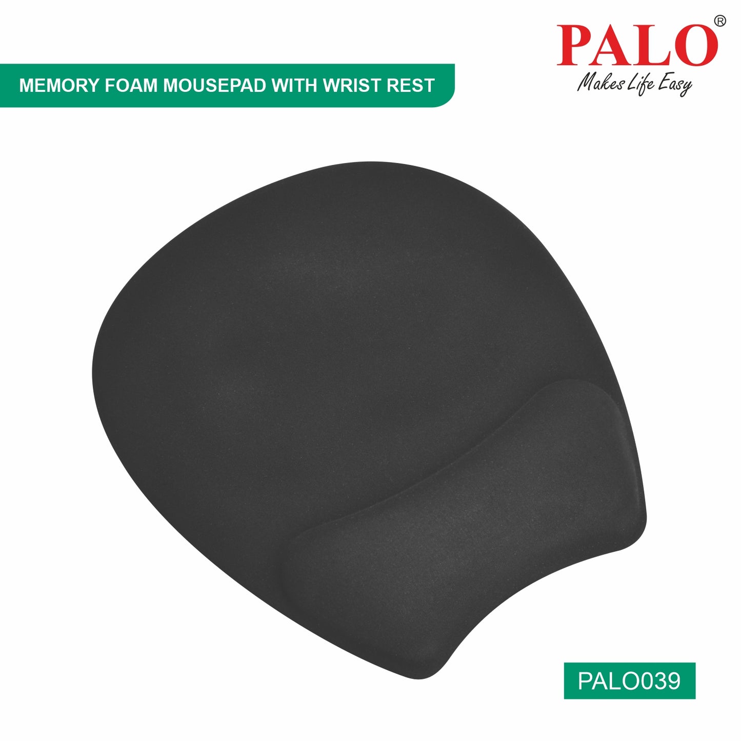 PALO039 PALO Memory Foam Mousepad with Wrist Rest, Black