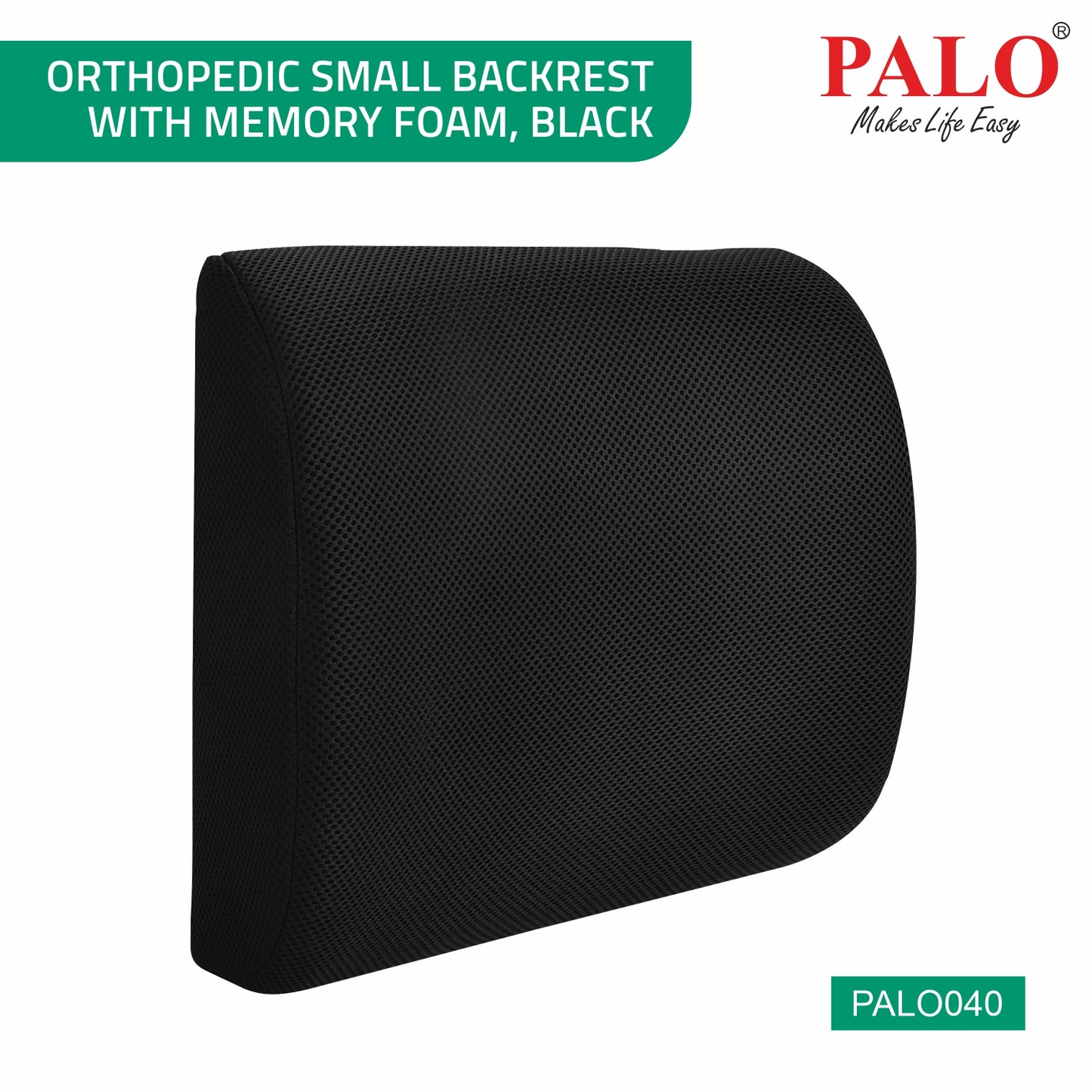 PALO040 PALO Orthopedic Small Backrest with Memory Foam, Black